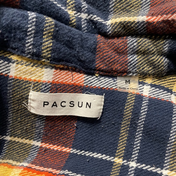 PacSun blue/yellow/red cotton flannel sz M - Picture 4 of 7